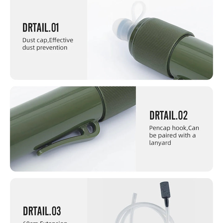 PACOONE Mini Camping Water Filter Straw – TUP Carbon Fiber Water Bag for Survival & Emergency Supplies