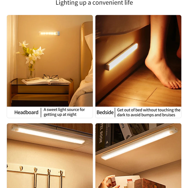 USB Rechargeable Motion Sensor LED Cabinet Light – Wireless Night Lamp for Home, Stairs, and Wardrobe