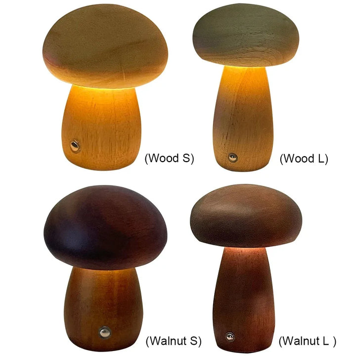 LED Mushroom Night Light with Touch Switch - Wooden Bedside Lamp for Kids' Bedroom