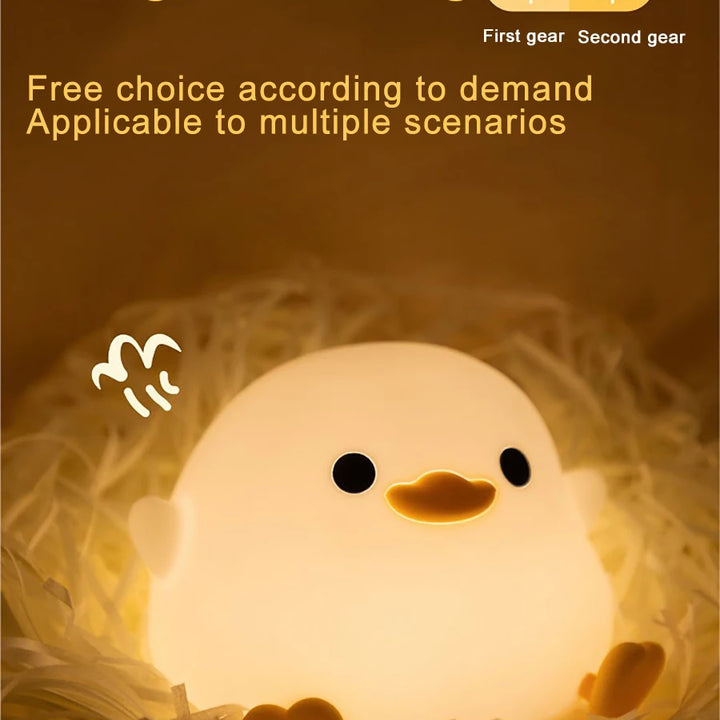LED Night Light – Cute Duck Cartoon Silicone Lamp, Touch Sensor & USB Rechargeable