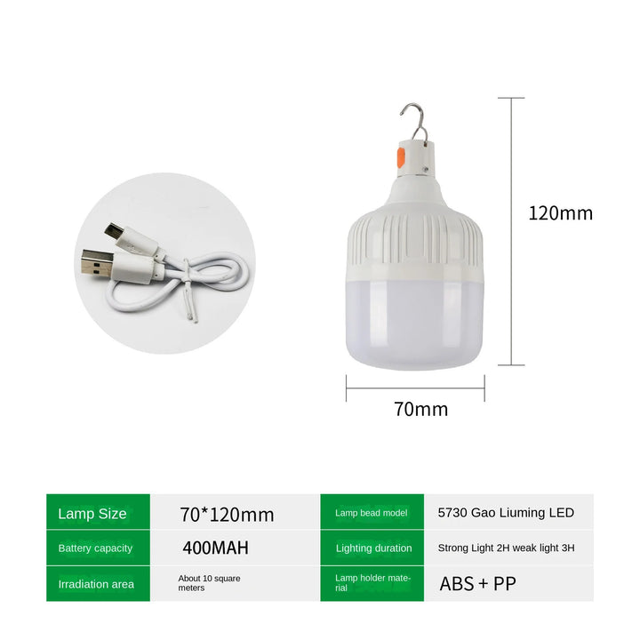 60W Emergency Light – USB rechargeable LED bulb lantern for camping, hiking, and outdoor activities.