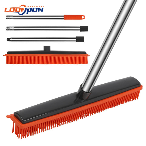 Silicone Rubber Broom - Scratch-Free Bristles for Pet Hair Removal on Floors, Carpets, Tiles & Windows
