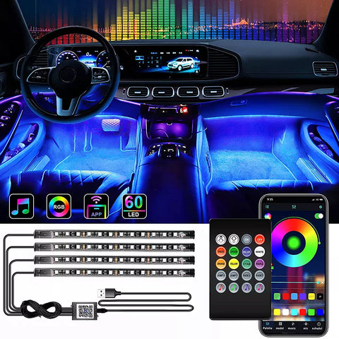 Neon LED Car Interior Light Kit – RGB Foot Strip with Remote and App Music Control