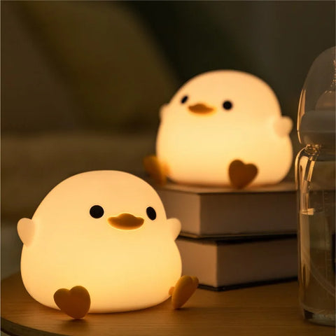 LED Night Light – Cute Duck Cartoon Silicone Lamp, Touch Sensor & USB Rechargeable
