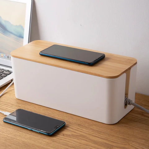 Wooden Cable Storage Box – Dustproof Organizer for Chargers and Cables