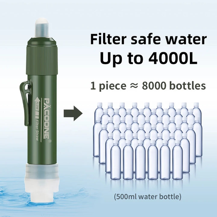 PACOONE Mini Camping Water Filter Straw – TUP Carbon Fiber Water Bag for Survival & Emergency Supplies
