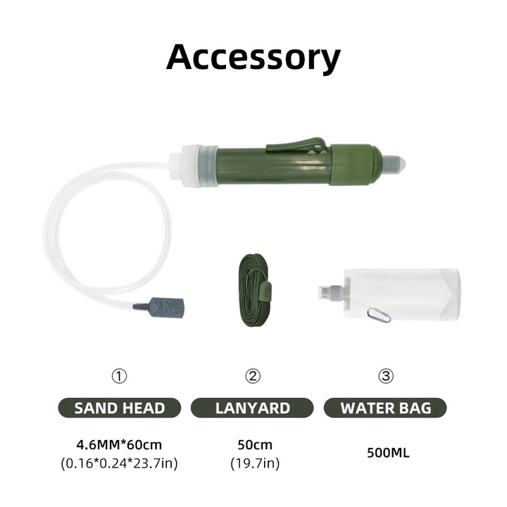 PACOONE Mini Camping Water Filter Straw – TUP Carbon Fiber Water Bag for Survival & Emergency Supplies