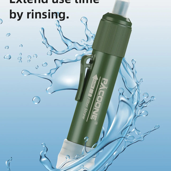 PACOONE Mini Camping Water Filter Straw – TUP Carbon Fiber Water Bag for Survival & Emergency Supplies