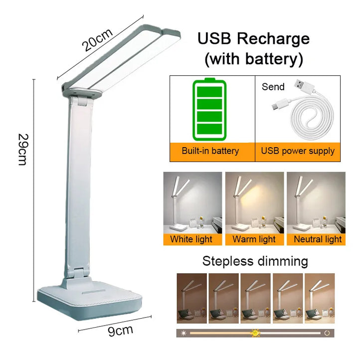 LED Desk Lamp 3 Levels Dimmable Touch Night Light USB Rechargeable