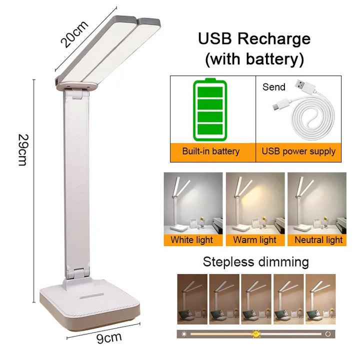LED Desk Lamp 3 Levels Dimmable Touch Night Light USB Rechargeable