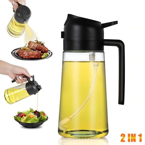 2-in-1 500ml Glass Oil Sprayer – Dispenser for BBQ, baking, and roasting. Ideal for kitchen and picnic use.