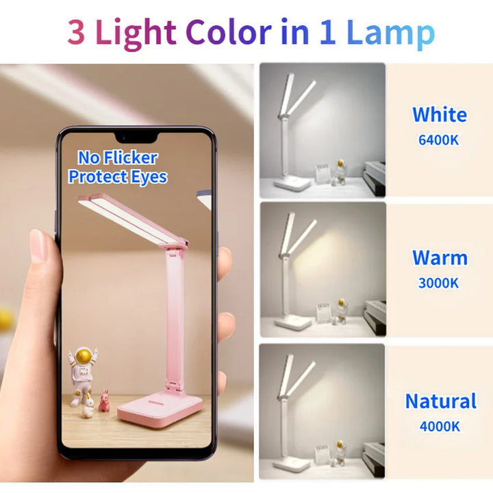 LED Desk Lamp 3 Levels Dimmable Touch Night Light USB Rechargeable