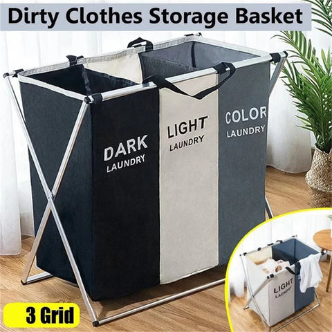 Dirty Clothes Organizer Laundry Basket Foldable 3 Grids