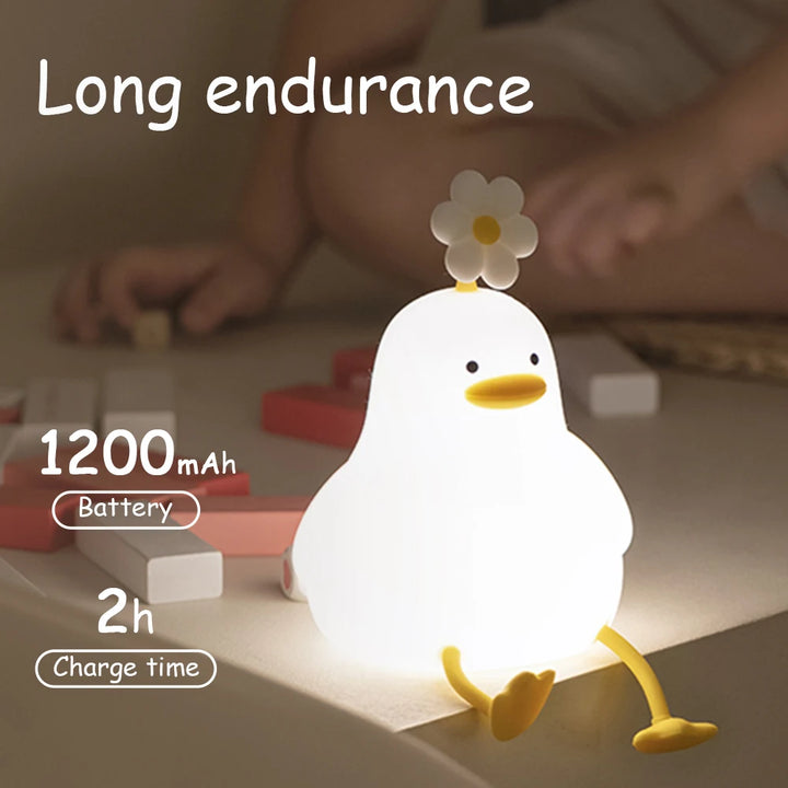 LED Night Light – Cute Duck Cartoon Silicone Lamp, Touch Sensor & USB Rechargeable