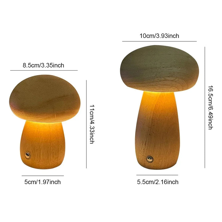 LED Mushroom Night Light with Touch Switch - Wooden Bedside Lamp for Kids' Bedroom