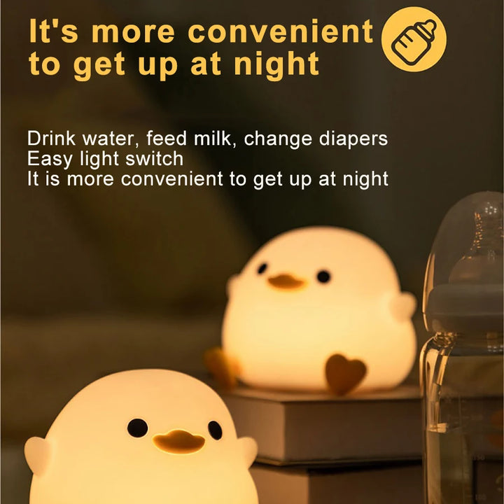 LED Night Light – Cute Duck Cartoon Silicone Lamp, Touch Sensor & USB Rechargeable