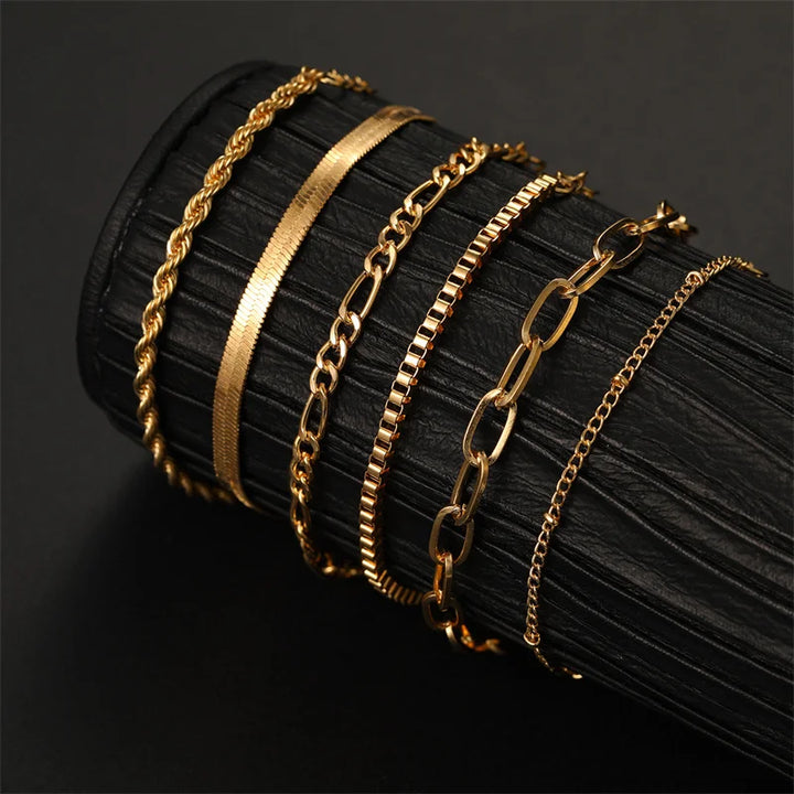 6Pcs Gold Bracelet Set –  Trendy 2025 jewelry gifts.