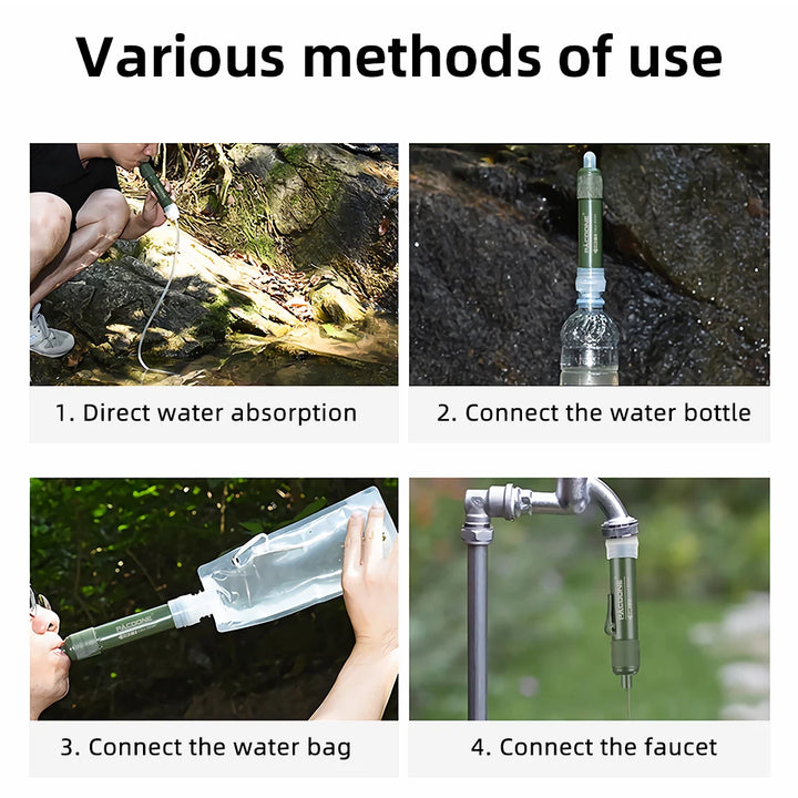 PACOONE Mini Camping Water Filter Straw – TUP Carbon Fiber Water Bag for Survival & Emergency Supplies