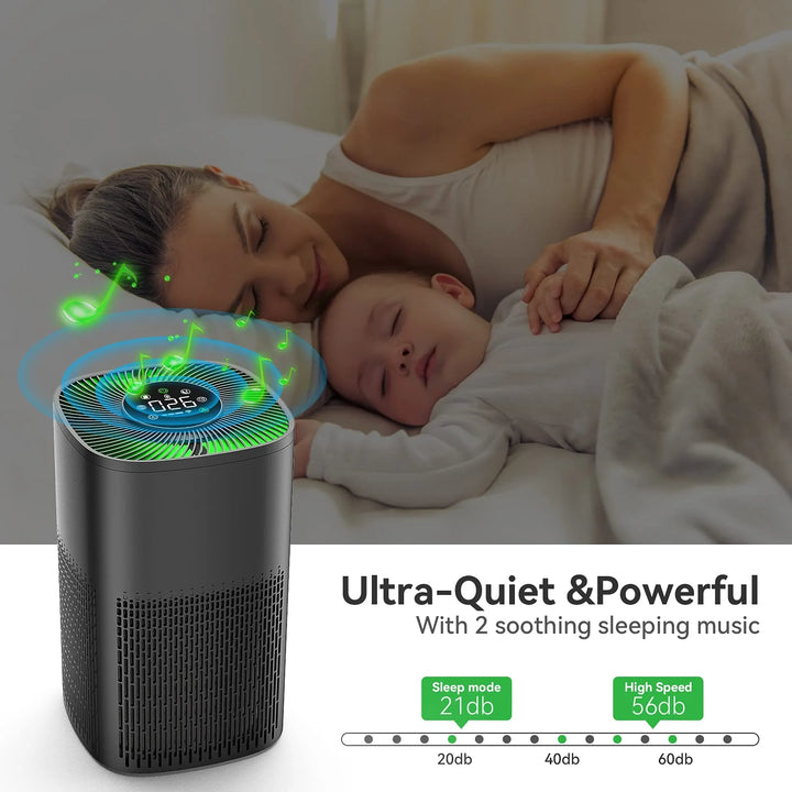 Portable H13 HEPA Air Purifier - Quiet Air Cleaner with PM2.5 Filter & Sleep Music for Bedroom