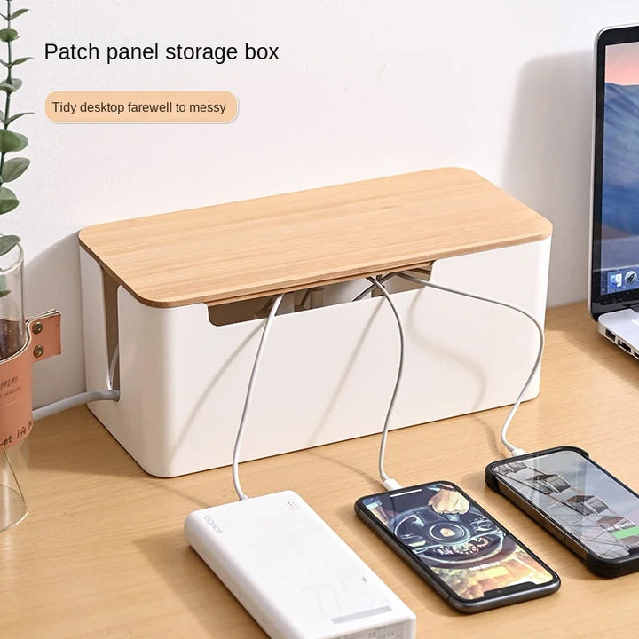 Wooden Cable Storage Box – Dustproof Organizer for Chargers and Cables