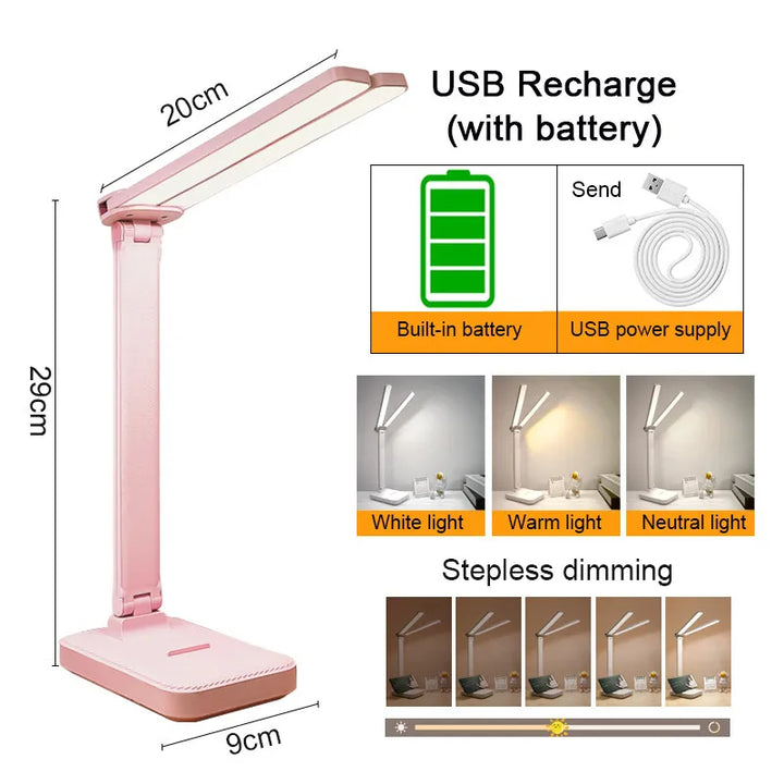 LED Desk Lamp 3 Levels Dimmable Touch Night Light USB Rechargeable