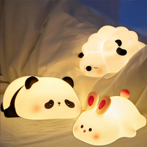 LED Night Light – Cute Sheep, Panda, Rabbit Silicone Lamp, USB Rechargeable