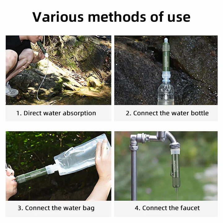 PACOONE Mini Camping Water Filter Straw – TUP Carbon Fiber Water Bag for Survival & Emergency Supplies
