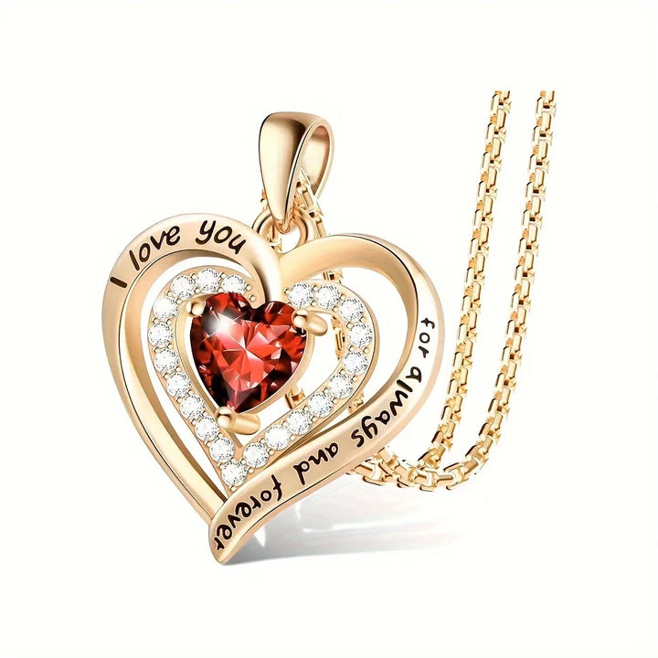 Luxury Red Zircon Pendant Necklace with Rose Gift Box - Perfect I Love You Gift for Women & Trendy Wedding Jewelry