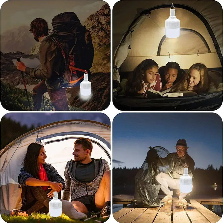 60W Emergency Light – USB rechargeable LED bulb lantern for camping, hiking, and outdoor activities.