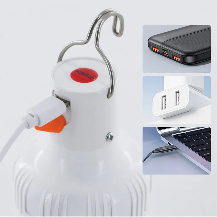 60W Emergency Light – USB rechargeable LED bulb lantern for camping, hiking, and outdoor activities.