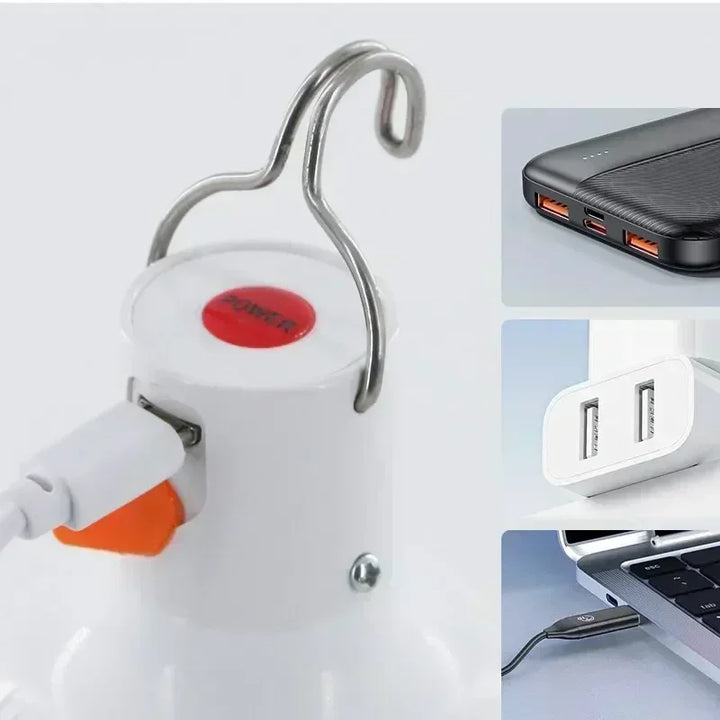 60W Emergency Light – USB rechargeable LED bulb lantern for camping, hiking, and outdoor activities.