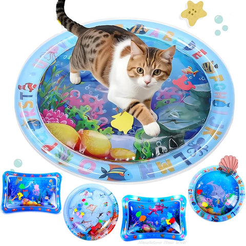 Interactive Sensory Water Play Mat for Cats – Ocean Fish Design, PVC Material