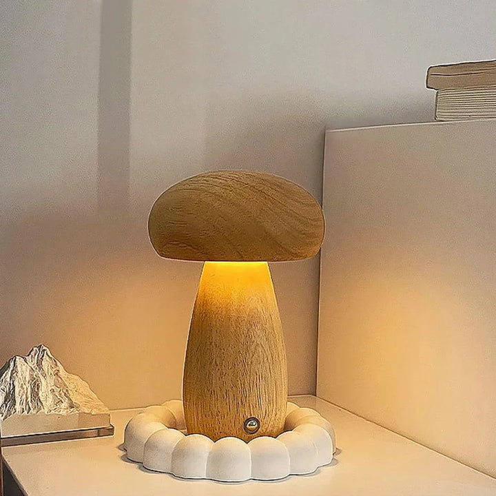 LED Mushroom Night Light with Touch Switch - Wooden Bedside Lamp for Kids' Bedroom