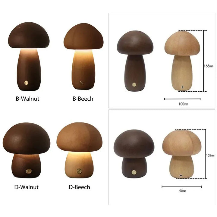 LED Mushroom Night Light with Touch Switch - Wooden Bedside Lamp for Kids' Bedroom
