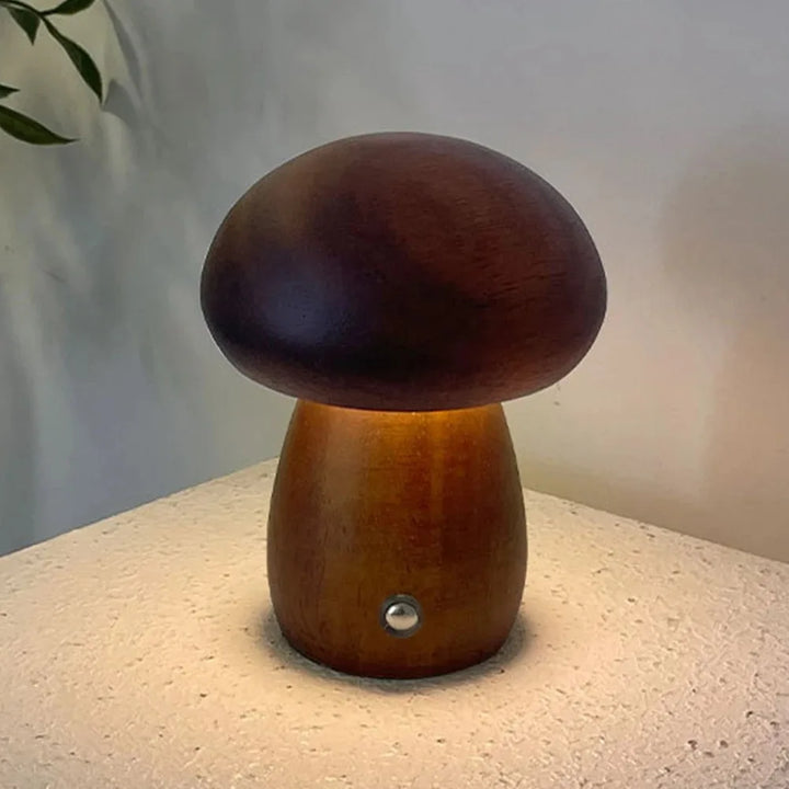 LED Mushroom Night Light with Touch Switch - Wooden Bedside Lamp for Kids' Bedroom