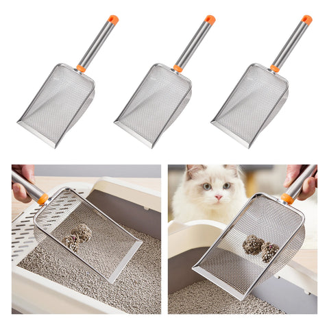 Stainless Steel Cat Litter Scoop - Long-Handle Sifter for Kittens, Rabbits, and Other Pets