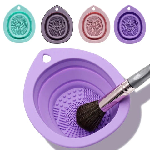 Silicone Makeup Brush Cleaner – Foldable Bowl & Scrubber Pad for Brushes and Sponges