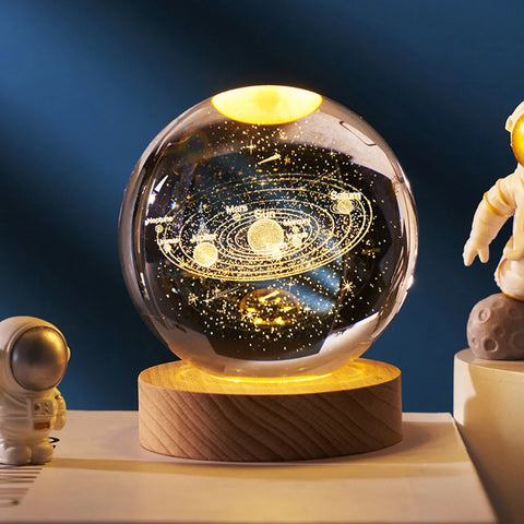Glowing Planetary Galaxy Crystal Ball Night Light - USB Powered Astronaut Lamp, Warm Bedside Light, Perfect Christmas Gift