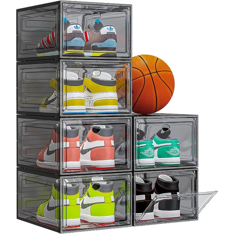 Thick & Sturdy Clear Shoe Storage Box with Magnetic Door – Stackable, Foldable Organizer for Close