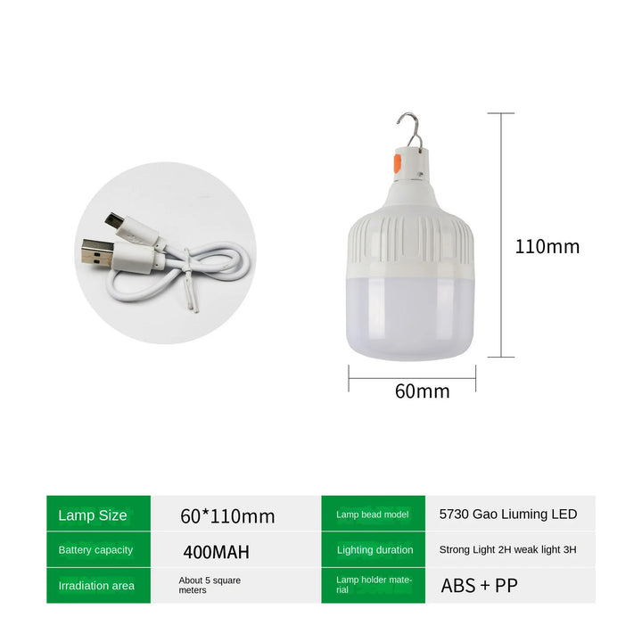 60W Emergency Light – USB rechargeable LED bulb lantern for camping, hiking, and outdoor activities.