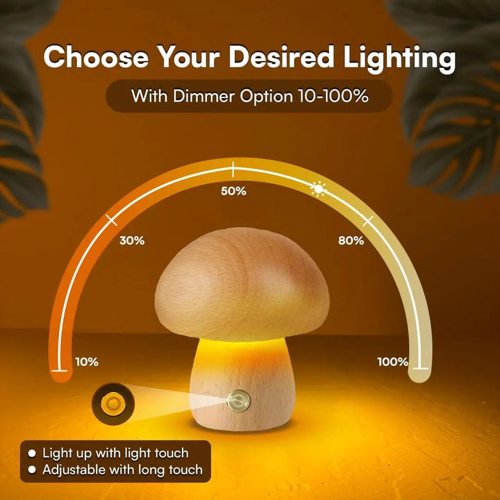 LED Mushroom Night Light with Touch Switch - Wooden Bedside Lamp for Kids' Bedroom